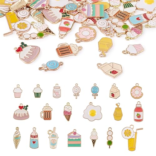 Craftdady Enamel Dangle Charms Pendant Food Animal Flower Cute Charms Colorful Metal Fruit Pendants Hang Ornament for Craft Bracelet Necklace Earring Key Chains Jewelry Making - color: Mixed Color, Snack