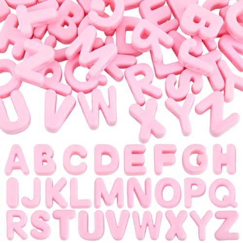 52Pcs A to Z Alphabet Shaped Beads Large Pink Letter Beads with Large Hole Acrylic Opaque 26 Capital Letters Initial Alphabet Bubble Loose Spacer for Keychains Bag Charm Phone Chains Jewelry - style: Style 6