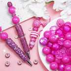 106 Pcs 20mm Beads for Pens Making with Rondelle Spacer Beads Rose Red Acrylic Focal Bubblegum Bead Crystal Round Sparkly Chunky Bead for Pens Beadable Keychain DIY Craft Jewelry Making Supplies - color: Rose Red