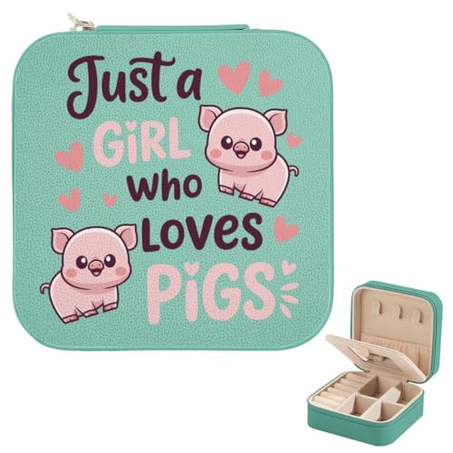 Pig Lover Gifts for Women Cute Pig Travel Jewelry Box Teal Portable Jewelry Case Christmas Birthday Gifts Graduation Gift for Girls Friends Sister Earring Holder Organizer Ring Storage - color: Just A Girl Who Loves Pigs