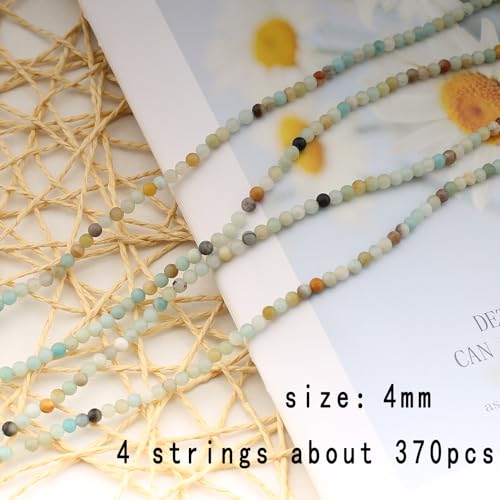 370Pcs Natural Amazonite Gemstone Beads Energy Healing Crystal Stone Round Loose Gemstone Stone Beads for Jewelry Making, DIY Bracelets Necklaces (Amazonite Beads-4mm) - color: Amazonite Beads-4mm