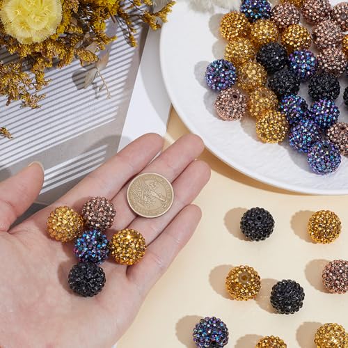 1 Box 50pcs 5 Colors 20mm Rhinestone Beads Round Yellow Black Resin Rhinestones Chunky Disco Ball Bubblegum Loose Spacer Bead Charm Bulk for Jewelry Making Christmas Decor DIY Craft Supply - color: Mixed Color, size: 20mm 50pcs