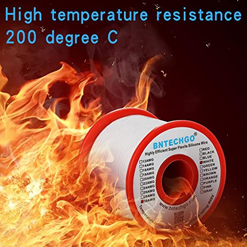 BNTECHGO 30 Gauge Silicone Wire Spool 50 ft White Flexible 30 AWG Stranded Tinned Copper Wire - size: 30 gauge silicone wire 50ft, style: White