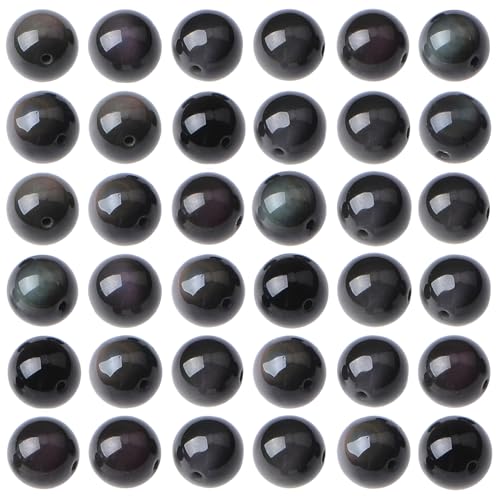 100pcs Natural Stone Beads 8mm Black Obsidian Round Genuine Real Stone Beading Loose Gemstone Hole Size 1mm DIY Charm Smooth Beads for Bracelets Necklaces Earrings Jewelry Making Crafts - color: Black Obsidian