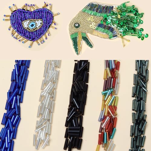 2000pcs Glass Bugle Beads, Tube Beads Bulk, Mini Long Tiny Small Waist Loose Spacer Embroidery Beaded for Bracelets Jewelry Making Sewing, Crafts, 2×6mm, Yellowish Green - color: Yellowish Green
