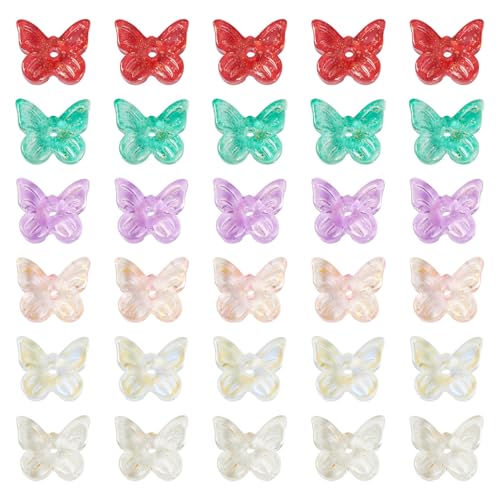 Beadthoven 120Pcs 6 Colors Butterfly Lampwork Beads Gold Sand Tiny Butterfly Shaped Glass Bead Caps Glittery Transparent Crystal Spacers for DIY Bracelet Necklace Earrings Jewelry Making - color: Butterfly Tiny