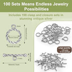 Heather's cf Toggle Jewelry Clasps – Durable Quality, Antique Twisted Silver Finish Toggle Clasps & Closures for Necklace, Bracelet & Charms – Ideal for DIY, & Jewelry Making – Small (Set of 100) - color: Twisted silver toggle clasp