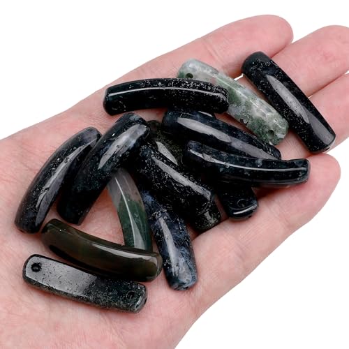 BEADIA Natural Curved Moss Agate Stone Beads 36x10mm 4pcs for DIY Bracelet Jewelry Making - color: Moss Agate