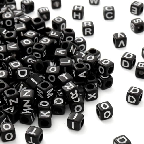1000Pcs Black Acrylic Square Letter Beads White Cube Alphabet Beads White Letter A-Z Mixed Plastic Loose Beads for Jewelry Making Friendship Bracelets Key Chains Necklaces(6mm) - color: black-white(6mm)