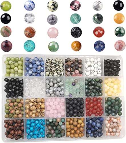 960pcs Natural Stone Beads 6mm Round Polished Loose Gemstone Crystal Energy Beads for DIY Jewelry Making (24 Materials A) - color: 24 Materials A, size: 6mm
