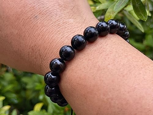 GAF TREASURES Grade A ++ Gemstone Round Bead Adjustable Bracelet 10mm, Genuine Crystal Bead Bracelet, Gift for Men & Women - color: Black Tourmaline