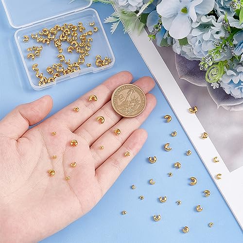 UNICRAFTALE 120pcs 4 Sizes Stainless Steel Crimp Beads 3/4/5/6mm - Golden Half Round Open Knot Covers for DIY Bracelet Necklace Jewelry Making - size: 4 Sizes