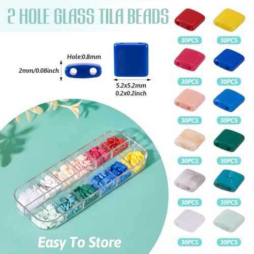 Pandahall 360Pcs 2-Hole Tila Acrylic Seed Beads - 12 Colors, Opaque Loose Spacer Beads 5.2x5.2mm for Jewelry Making - color: Mix 12 Colors, 360pcs