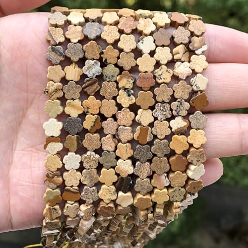 Songxi 60pcs 6mm Picture Plum Blossom Natural Stone Beads for Jewelry Making, Smooth Loose Flower Shape Gemstone Beads for Bracelets Necklace Earrings Making Supplies ﻿ - color: Picture Stone