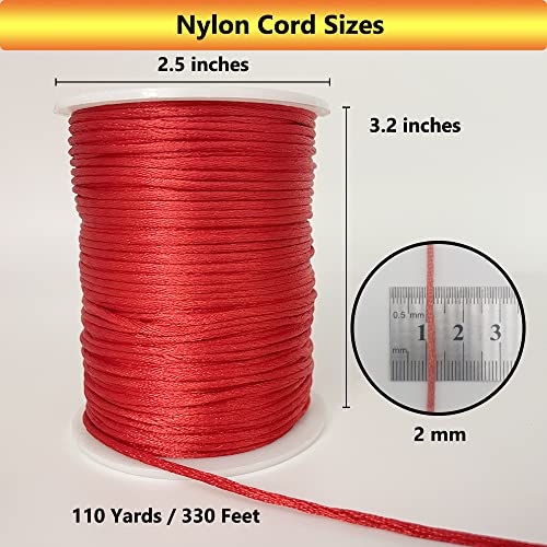 2 mm 330 Feet Satin Nylon Cord String for Jewelry Making Bracelet Necklaces Beading Thread Rattail Macrame Kumihimo Chinese Knot Craft Red - size: Red