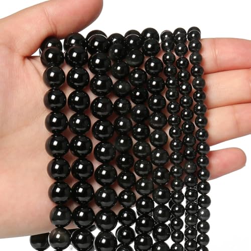 About 60pcs 6mm Natural Stone Beads Black Obsidian Beads Crystal Gemstone for Jewelry Making, DIY Bracelet Necklace - color: Black Obsidian, size: 6mm