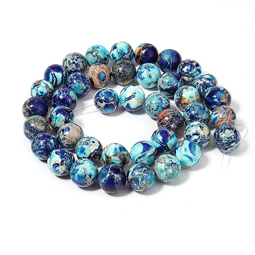 60pcs 6mm Natural Mixed Blue Imperial Jasper Gemstone Beads Energy Healing Crystal Round Loose Stone Beads for Jewelry Making, DIY Bracelets Necklaces - color: Mixed Blue Imperial Jasper, size: 6mm