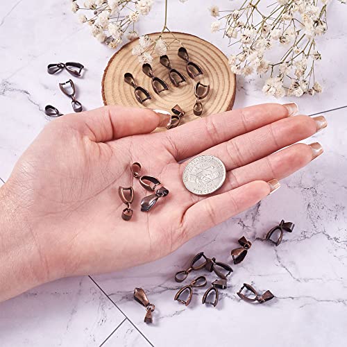Fashewelry 200pcs Brass Pendant Pinch Bails Antique Bronze 8x5mm Inner Diameter Dangle Charm Clasp Clip for Top Drilled Bead Necklace Earring Jewelry Making Pin:0.9MM - color: Red Copper #2