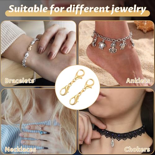 10 Pcs Double Lobster Clasp Necklace Chain Extenders Bracelet Clasp Connector Gold Lobster Claw Clasps Double Opening Jewelry Clasps for DIY Jewelry Making - color: Gold