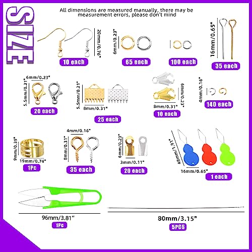 Swpeet 1589Pcs Jewelry Making Supplies Kit with Jewelry Making Tools, 3 Colors Jewelry Pliers Jewelry Wires, Multi-Styles Jewelry Findings and Charms, Necklace Chain Meature Tool Awl Tweezers Scissors - size: 3A