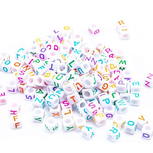 ToBeIT 1000pcs Letter Beads Alphabet A-Z Cube Acrylic Beads for Jewelry Making, Bracelets, Necklaces (6 * 6 White Color) - color: white color