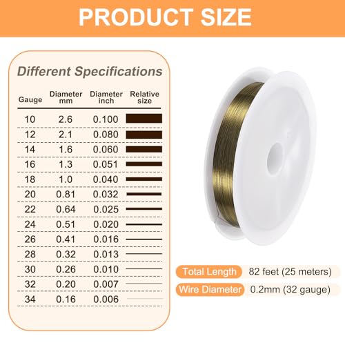 HARFINGTON 82ft Jewelry Wire, 32 Gauge (0.2mm) Brass Craft Soft Metal Tarnish Resistant Copper Beading Wire for Jewelry Making Supplies Crafting, Ancient Blue - color: Ancient Blue, size: 32 Gauge x 82ft