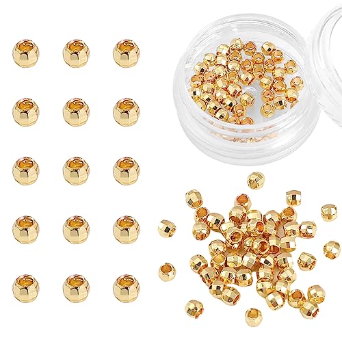 BEADIA 14K Gold Plated Laser Round Spacer Beads 3x3mm 50pcs for Jewelry Making Findings Non Tarnish - color: 14K Gold, size: 3mm Laser