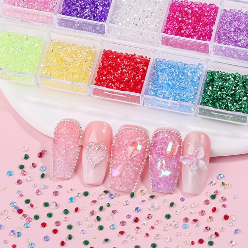 12000Pcs Nail Art Rhinestones Colorful Rhinestones Kit, 1.5mm Pointed Bottom Rhinestones Crystals Stones Diamonds Gems Bedazzler with Pickup Tools for Nails Face Eyes Makeup Crafts (24-K1-1.5mm) - color: 24-K1-pointed