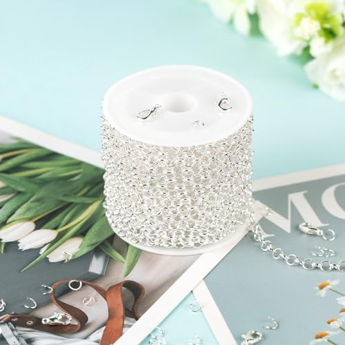 YOUBEIYEE 16.4 Feet Silver Plated Brass Jewelry Chain Roll Rolo Chain Necklace Bracelet DIY for Women Jewelry Supplies Findings - color: Rolo