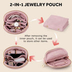 Velvet Travel Jewelry Pouch, 2-in-1 Clamshell Case with Detachable Insert, Portable Travel Jewelry Organizer with Wrist Strap, Converts to Mini Coin Purse, Gift for Women & Girls (Dusty Pink) - color: Dusty Pink