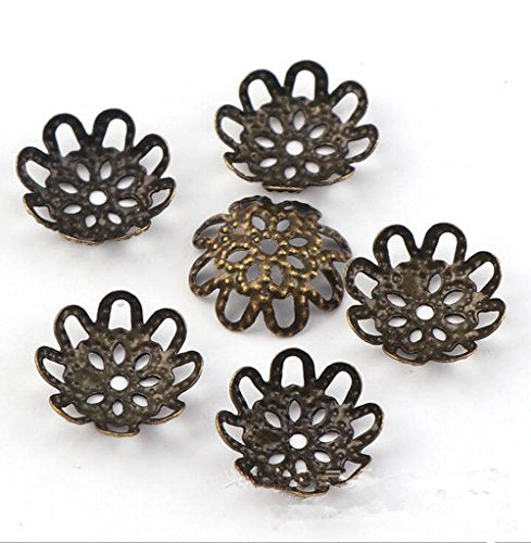 500PCS 10mm Gold Tone Flower Bead Caps Hollow Flower Bead Caps for Jewelry Making (Antique Bronze) - color: antique bronze