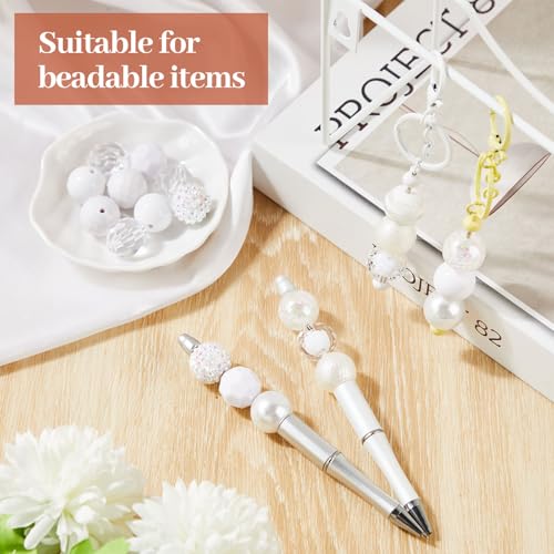 Ferreve 20 Pcs Chunky Bubblegum Beads 20mm Focal Pen Large Rhinestone Pearl Beads for DIY Beadable Pen School Jewelry Making Keychain Craft Making(White) - color: White