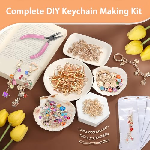 Thmxit 537PCS Charms Lip Gloss Keychain Making Kit, Bag Charm Kit Including 198 Charms, 24 Keychain Clips, 25 Extender Chains, Jewelry Plier Jewelry Making Kit for DIY Keychains Making Supplies