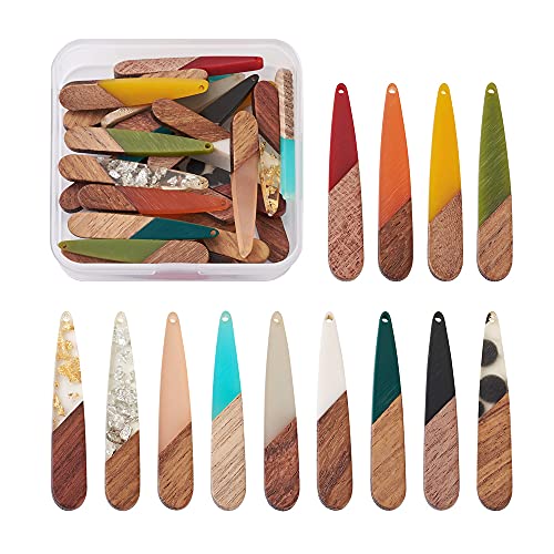 Beadthoven 26pcs/13 Pairs Natural Wood Resin Teardrop Charms DIY Earrings Pendants Mixed Colors Long Water Drop Shape Wooden Pendants for Statement Jewelry Making Findings - color: 0Teardrop