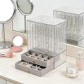 Greenfeather Jewelry Organizer with 7 Removable Drawers, Clear Acrylic Jewelry Box with 40 Necklace Hooks 120 Pairs of Earring Holes 2 Velvet-Lined Drawers for Rings Necklaces Earrings - color: Gray-Style A