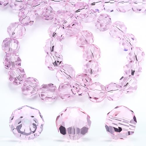 Dowarm 200 Pieces Round Crystal Glass Beads for Jewelry Making, 4MM Rondelle Crystal Beads for Crafts Wine Charms Wind Chimes Suncatchers, 5000 Round Crystal Beads Jewelry Findings (Pink) - color: 03-Pink, size: 4MM