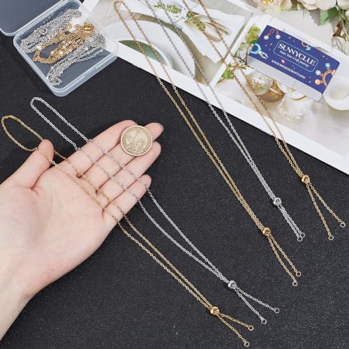SUNNYCLUE 1 Box 10 Pack 24 Inch/0.6m 2mm Necklace Slider Chains Adjustable Necklace Chain Bulk Stainless Steel Slider Adjustable Ball Bead Findings for DIY Women Men Adults Jewelry Making Supplies