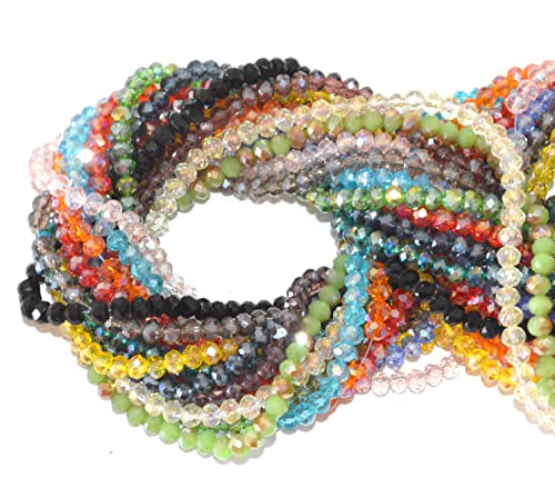 Catotrem Faceted Glass Crystal Beads Strands Briolette Rondelle Crystal Beads Spacer for Jewelry Making 15 Colors 2100pcs 4MM - size: 4mm
