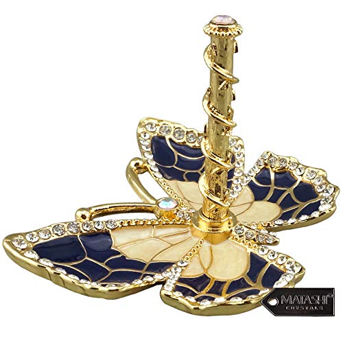 Matashi Gold Plated Butterfly Jewelry Organizer with Blue Enamel & Crystals – Elegant Ring Holder – Ideal Gift for Her on Mother’s Day, Valentine’s Day, Christmas - color: Blue