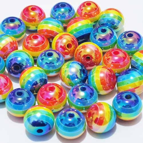 Mixed Lots Shiny AB Color Acrylic Faceted Bead DIY Beading Hairband Bracelets Necklace Craft Embelishment (Opaque Rainbow Stripe#1) - color: Opaque Rainbow Stripe#1
