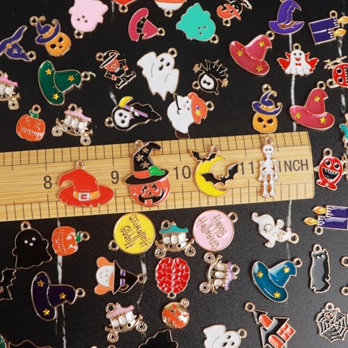 352 Pcs Assorted Charms for Jewelry Making,Mixed Enamel KC Gold Alloy Letter Pendants,Wholesale Bulk Jewelry Charms for DIY Necklace Bracelet Earring and Crafting - style: A6:Halloween Charms-60pairs
