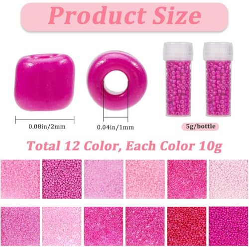 SUNNYCLUE 120G 12/0 Seed Beads 2mm Small Pony Beads Pink Round Glass Seed Bead Bulk Small Glass Bead Mini Glass Loose Spacer Beads for Jewelry Making DIY Earrings Friendship Bracelets Necklace - color: Mixed Color 3