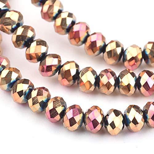 Craftdady 10 Strands 4mm Rose Gold Faceted Glass Briolette Rondelle Beads Electroplate Metallic Tiny Spacer Beads About 1400Pcs for Jewelry Craft Necklace Earring Making - color: Rose Gold, size: 4mm