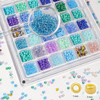 11200pcs Glass Seed Beads for DIY Crafting Bracelet Necklace Embroidery Jewelry Making Supplies (3mm, 400pcs/Color, 28 Colors, Blue Scheme) - color: Blue