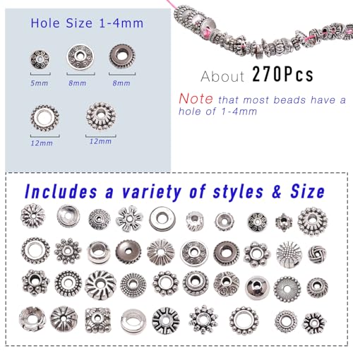 stino 270Pcs Silver Metal Spacer Beads for Jewelry Making, Bracelet Earrings Necklace Findings & Supplies 512 (Flat Disc (270PCs)) - color: Flat Disc (270PCs)