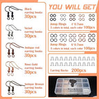 TOAOB 150pcs Hypoallergenic Earring Hooks Mixed Colors Ear Wire Hooks Earring Making Kit with 1000pcs Open Jump Rings 200pcs Earrings Backs for Jewelry Making Findings - color: Bronze/Antique red/Rose gold/Nickel/Black