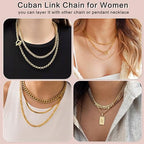 WomenGifts Cuban Link Chain Necklace for Women, Waterproof 14k Gold Silver Plated Chain Choker, Non Tarnish Stainless Steel Jewelry, 3.5/5/6/8/11mm,14/16/18 Inch Thin&Chunky&Thick - color: Gold, style: 5MM-16"
