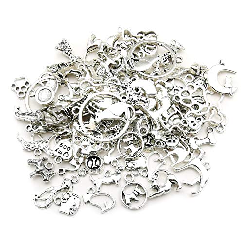 100g(80pcs) Craft Supplies Antique Silver Animals Cat Dog Pet Charms Pendants for Crafting, Jewelry Findings Making Accessory for DIY Necklace Bracelet (M293) - color: M293