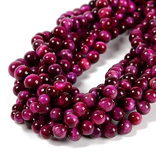 65Pcs Magenta Tiger's Eye 6mm Beads Natural Stone Round Gemstone Genuine Real Stone for DIY Bracelet Jewelry String Making - color: Magenta Tiger's Eye, size: 6mm