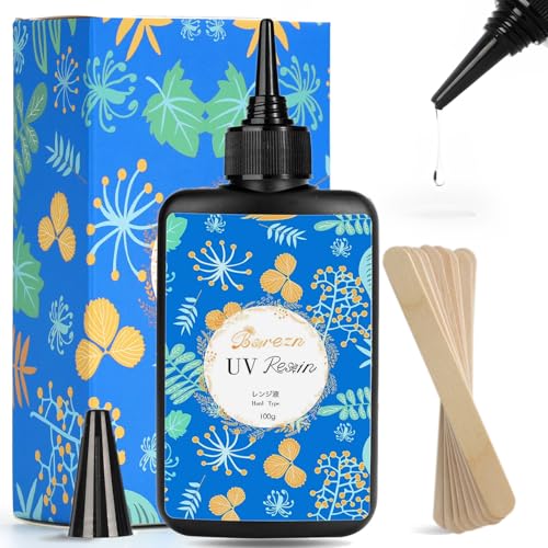 Bsrezn 100g UV Resin Hard with 8 Wooden Sticks Premixed Resina UV for Jewelry Making (100g x 1) - size: 100g with 8 Wooden Sticks